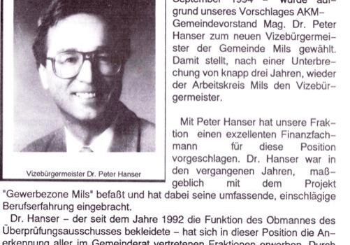 Peter Hanser wird Vizebürgermeister (1994)