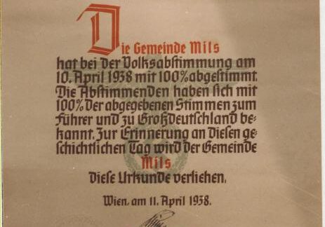 Volksabstimmung 1938 - Urkunde